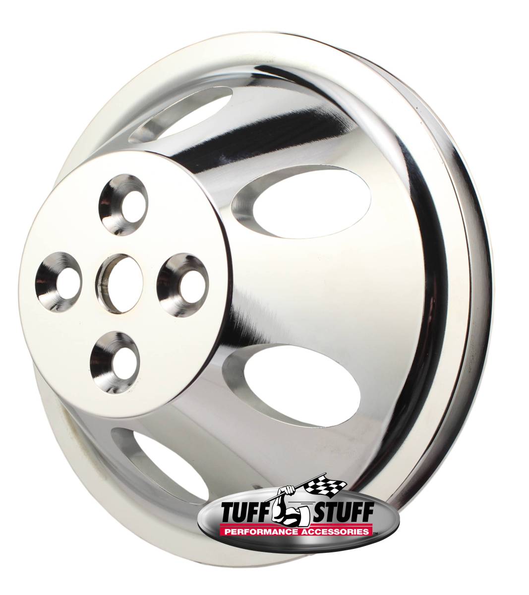 Tuff Stuff Performance - BB Chevy Machined Aluminum Water Pump Pulley, 1 Groove, Short Pump, Triple Chrome, 9889A
