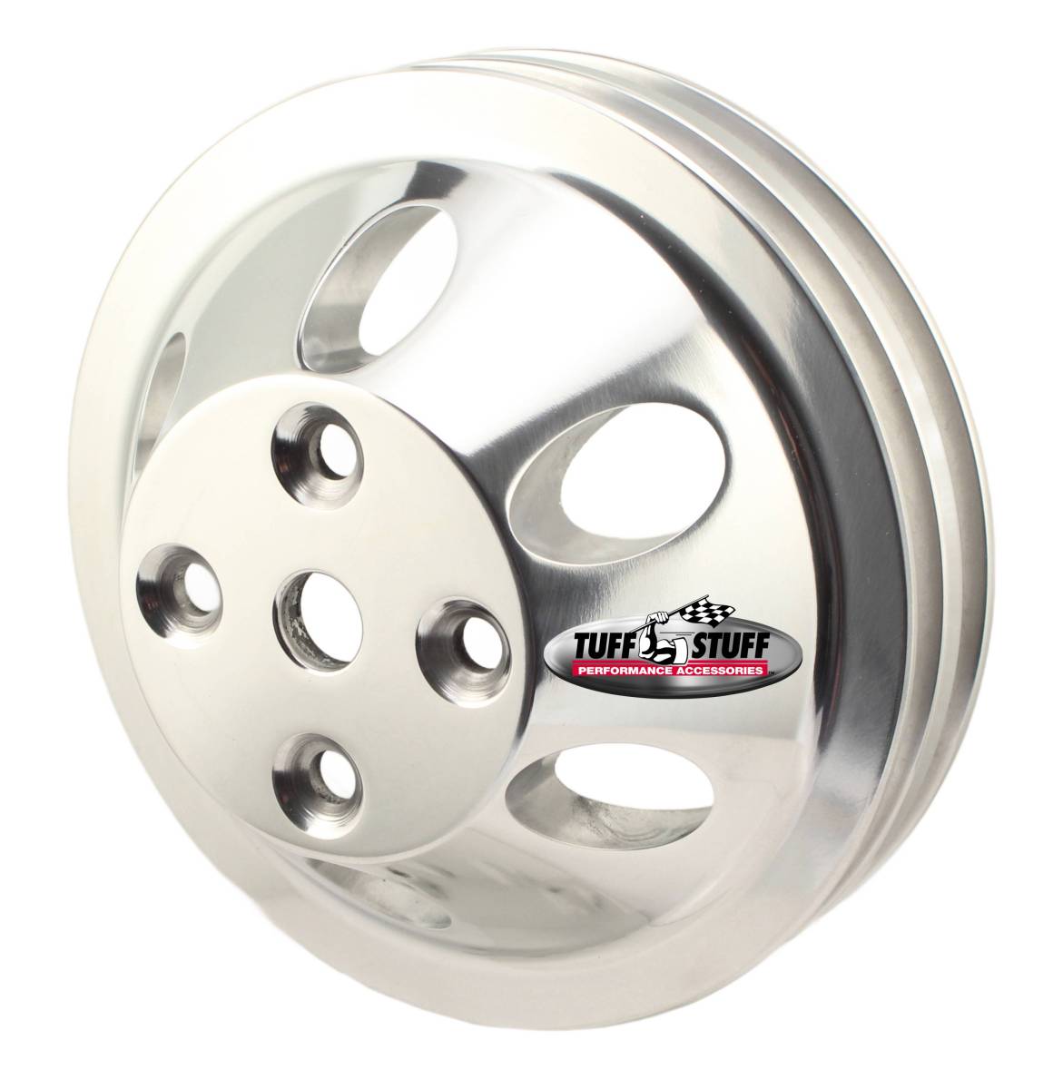 Tuff Stuff Performance - SB Chevy Machined Aluminum Water Pump Pulley, 2 Groove, Long Pump, Satin, 9890C