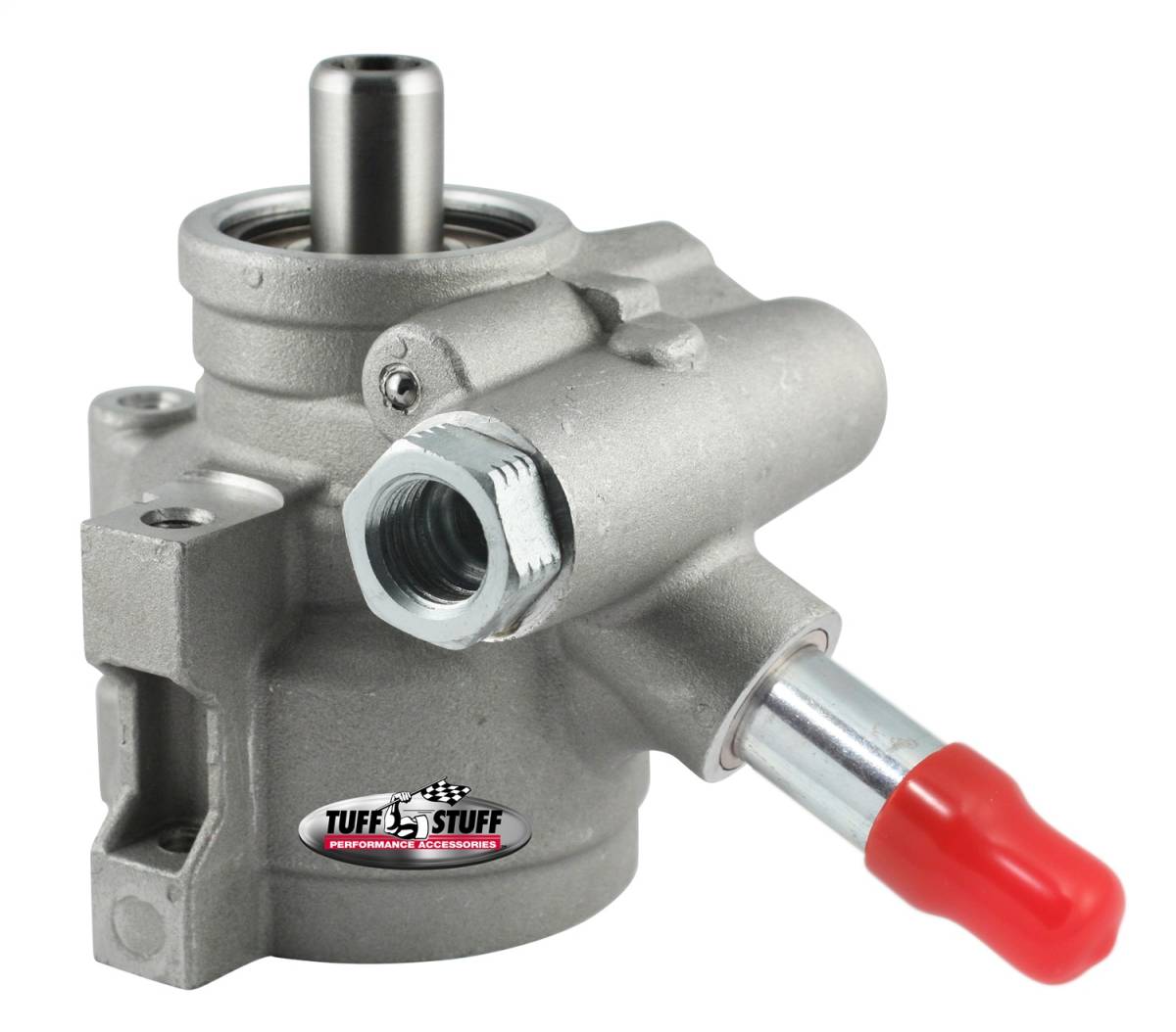 Tuff Stuff Performance - Type II Alum. Power Steering Pump M16 and 5/8in. OD ReturnTube M8x1.25 ThreadedHoleMtg BtmPressurePort For StreetRods/CustomVehicles w/Limited EngineSpace Factory Cast PLUS+ 6170AL-4
