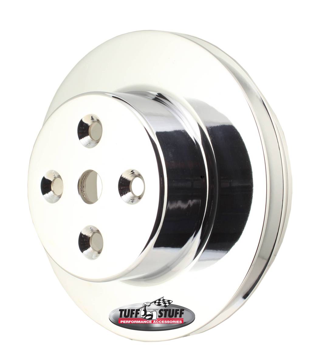 Tuff Stuff Performance - BB Chevy Machined Aluminum Water Pump Pulley, 2 Groove, Long Pump, Triple Chrome, 9884A