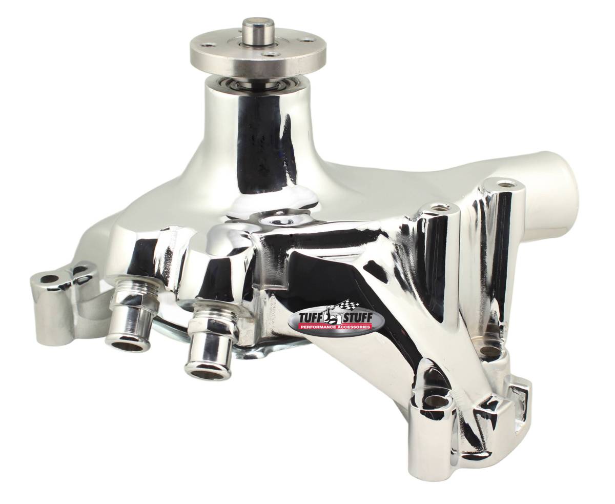Tuff Stuff Performance - Platinum SuperCool Water Pump; 7.281 in. Hub Height; 5/8 in. Pilot; Long; Reverse Rotation; Aluminum; Flat Smooth Top And (2) Threaded Water Ports; Chrome; 1493ANA