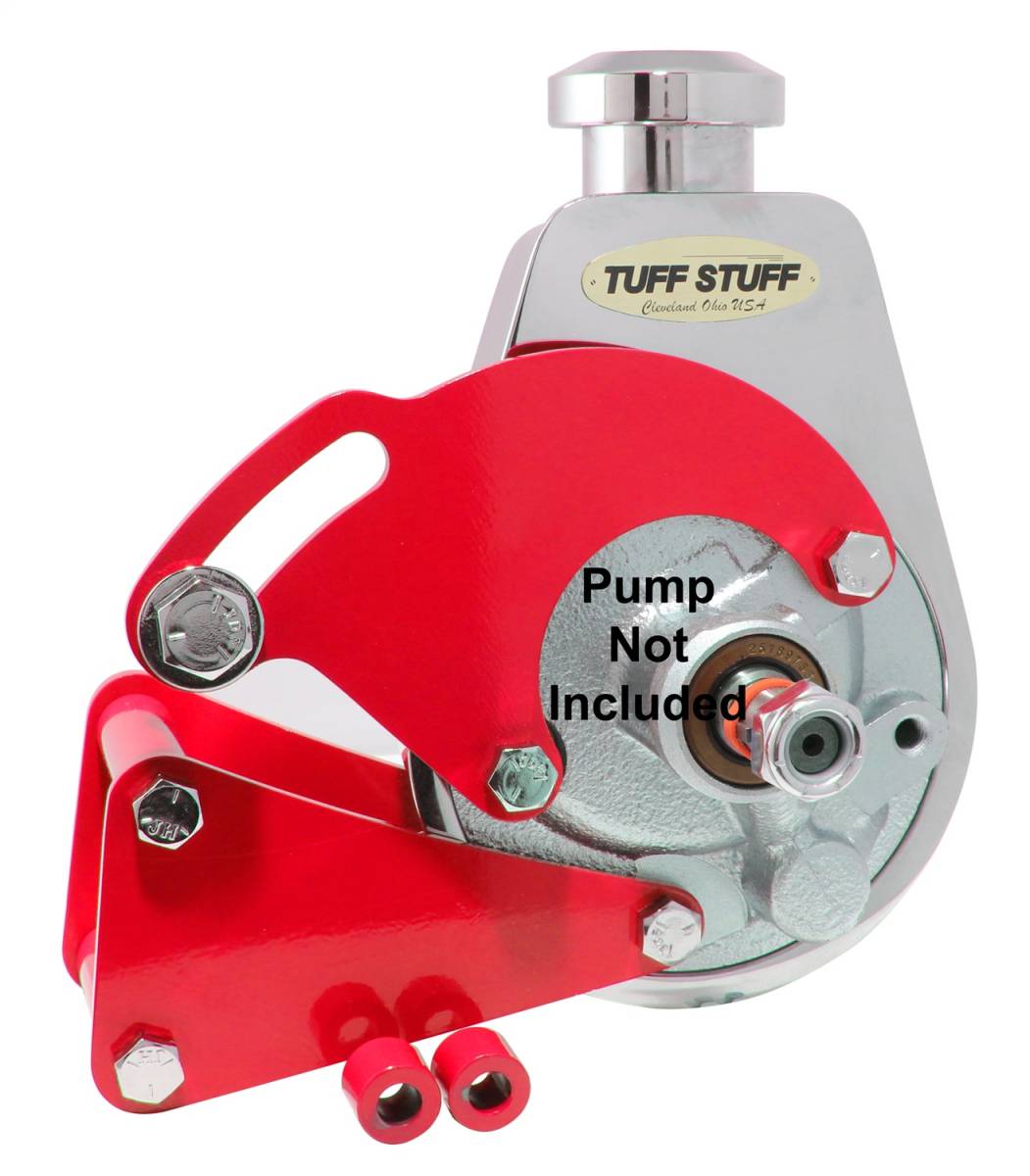 Tuff Stuff Performance - Power Steering Pump Bracket; Long - Fits Tuff Stuff Saginaw Style Power Steering Pumps - w/Hardware - Red Powdercoat; 6507BRED