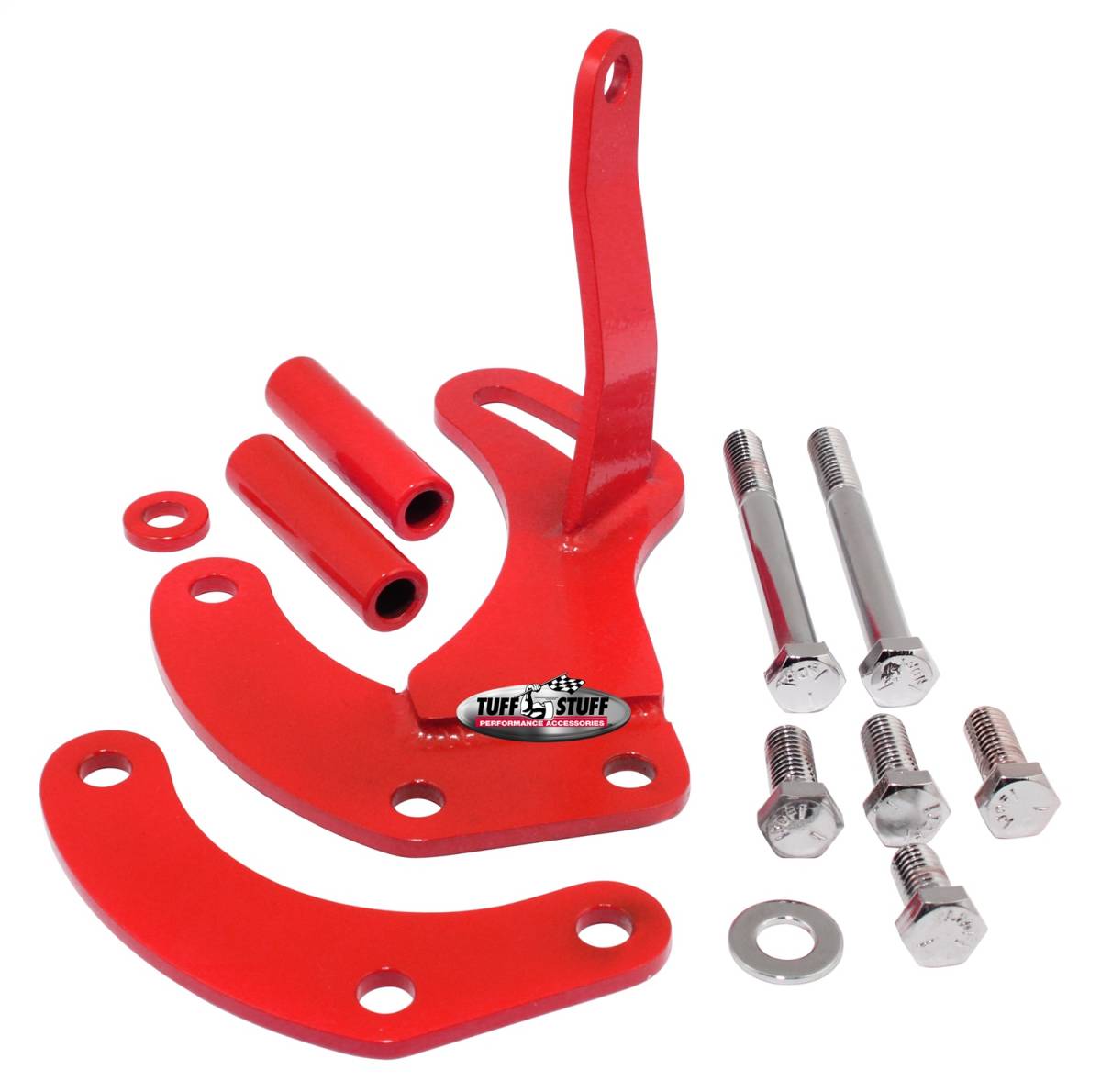 Tuff Stuff Performance - Power Steering Pump Bracket; Short - Fits Tuff Stuff Saginaw Style Power Steering Pumps - w/Hardware - Red Powdercoat; 6504BRED