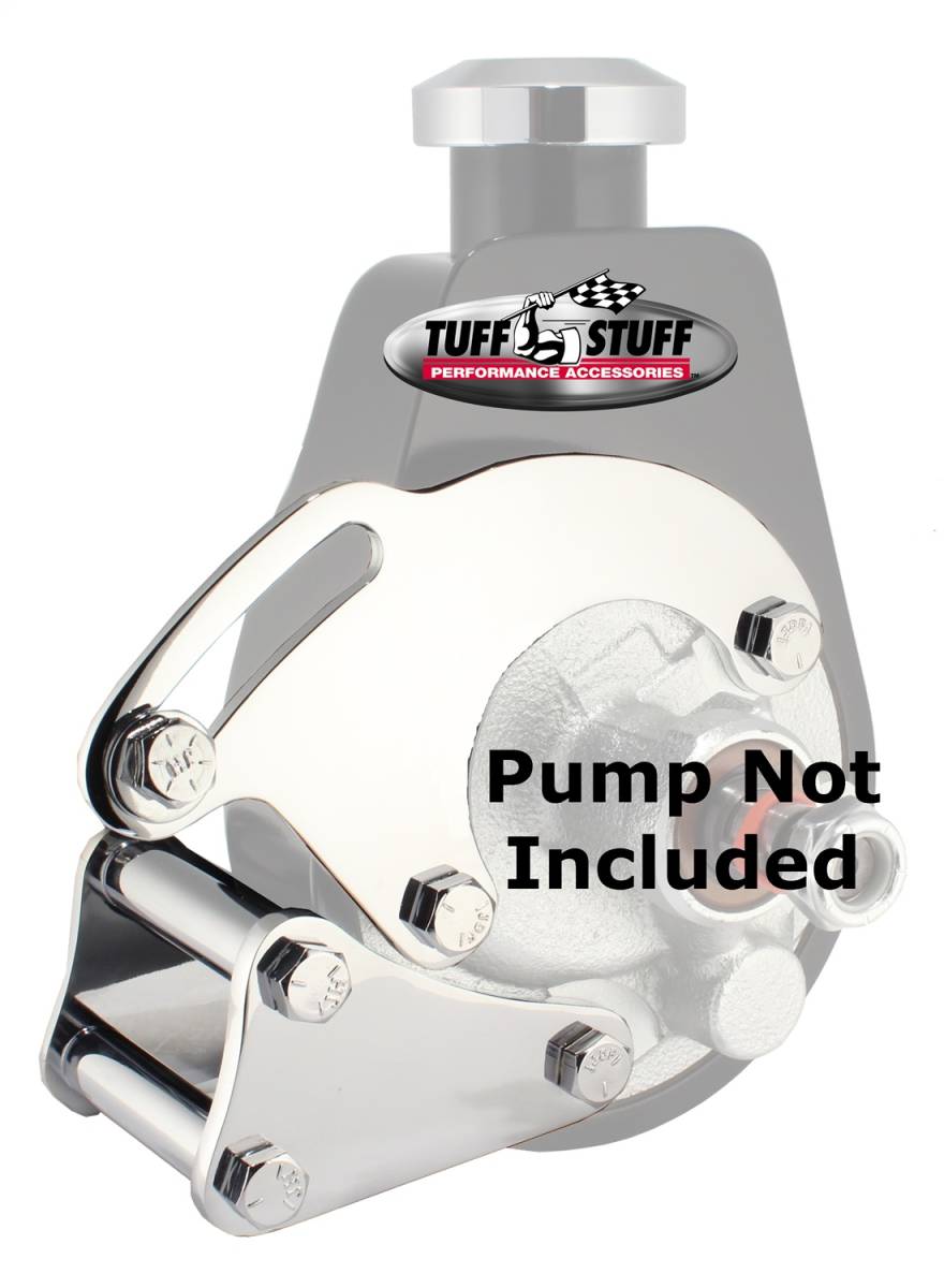 Tuff Stuff Performance - Power Steering Pump Bracket; Long - Fits Tuff Stuff Saginaw Style Power Steering Pumps - w/Hardware - Chrome; 6508A