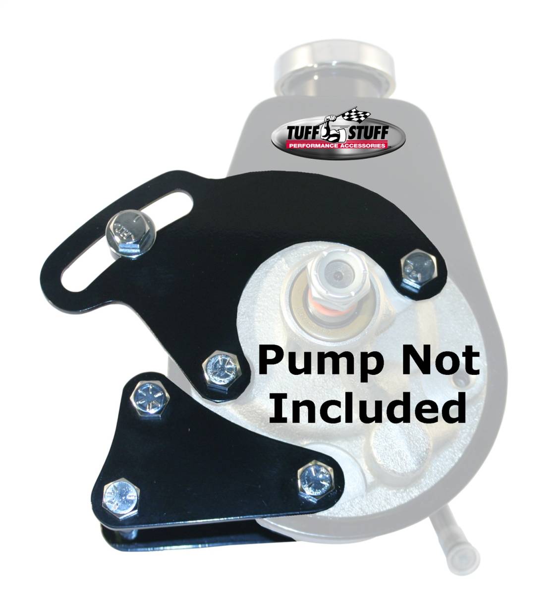 Tuff Stuff Performance - Power Steering Pump Bracket; Long - Fits Tuff Stuff Saginaw Style Power Steering Pumps - w/Hardware - Black Powdercoat; 6508B