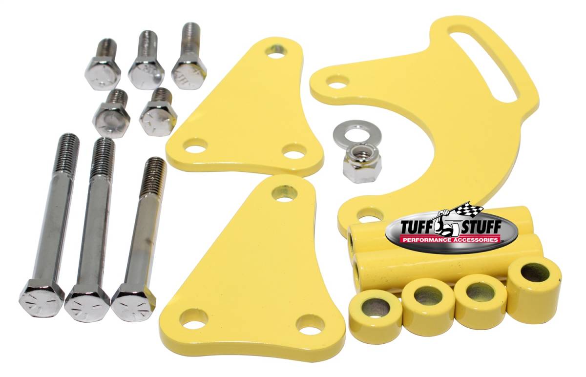 Tuff Stuff Performance - Power Steering Pump Bracket; Long - Fits Tuff Stuff Saginaw Style Power Steering Pumps - w/Hardware - Yellow Powdercoat; 6508BYELLOW