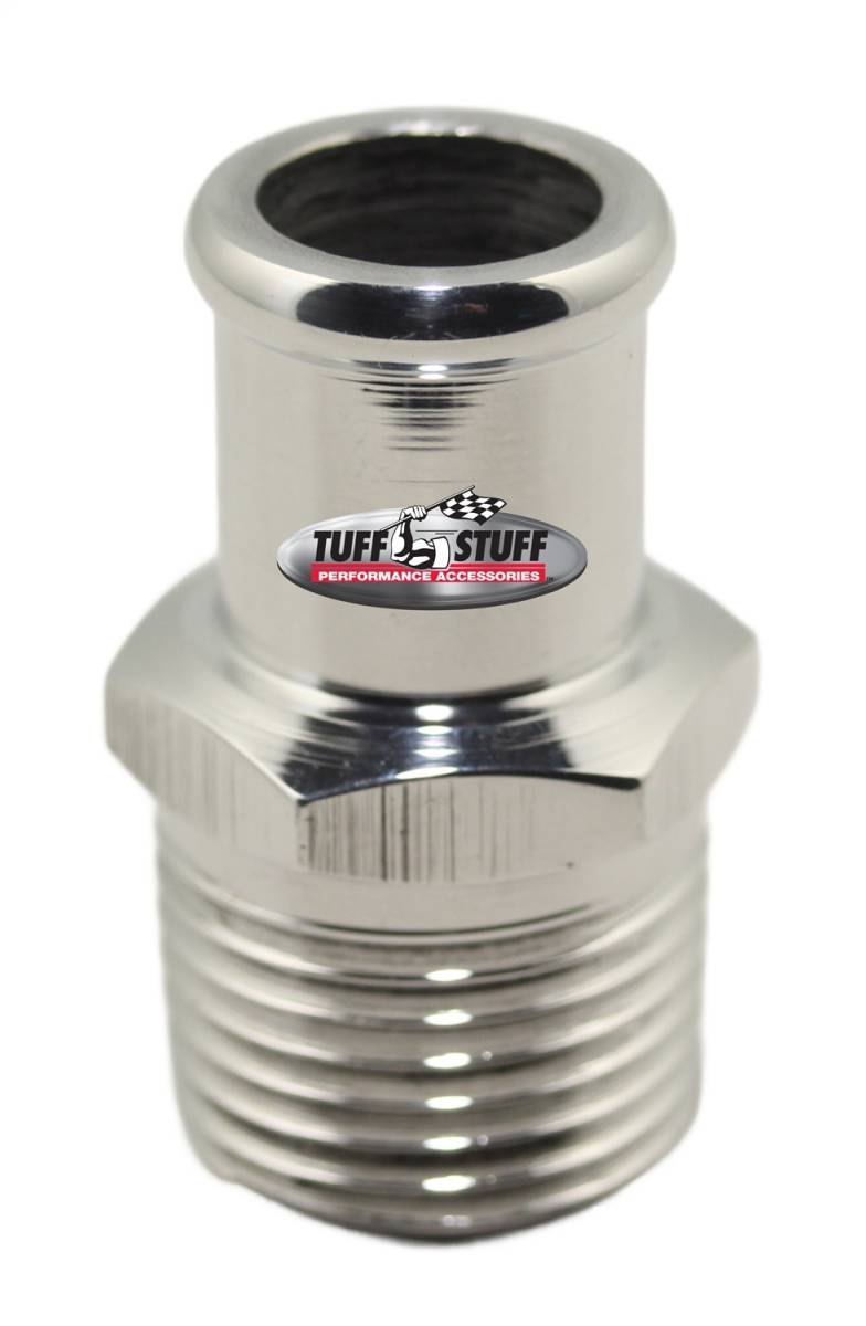 Tuff Stuff Performance - Water Pump Inlet Tube; 5/8 in. Hose - 1.5 in. Long - 1/2-14 NPT - Chrome - Aluminum; 4450C