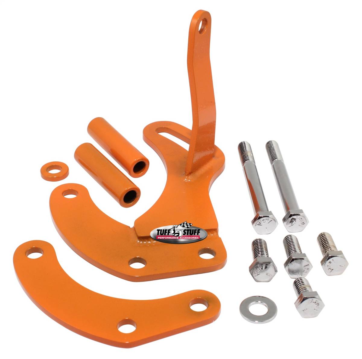 Tuff Stuff Performance - Power Steering Pump Bracket; Short - Fits Tuff Stuff Saginaw Style Power Steering Pumps - w/Hardware - Orange Powdercoat; 6504BORANGE