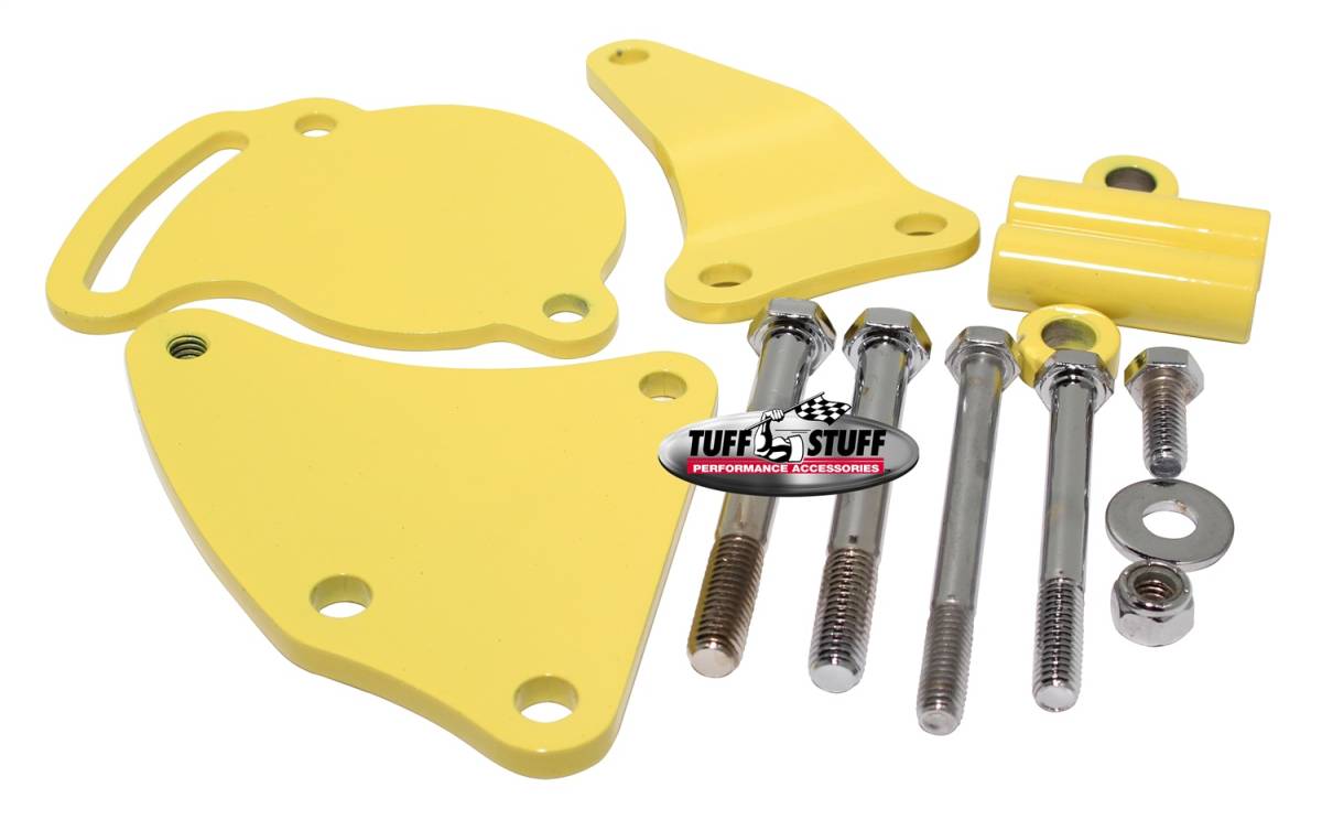 Tuff Stuff Performance - Power Steering Pump Bracket; Short - Fits Tuff Stuff Type II Power Steering Pumps - w/Hardware - Yellow Powdercoat; 6506BYELLOW