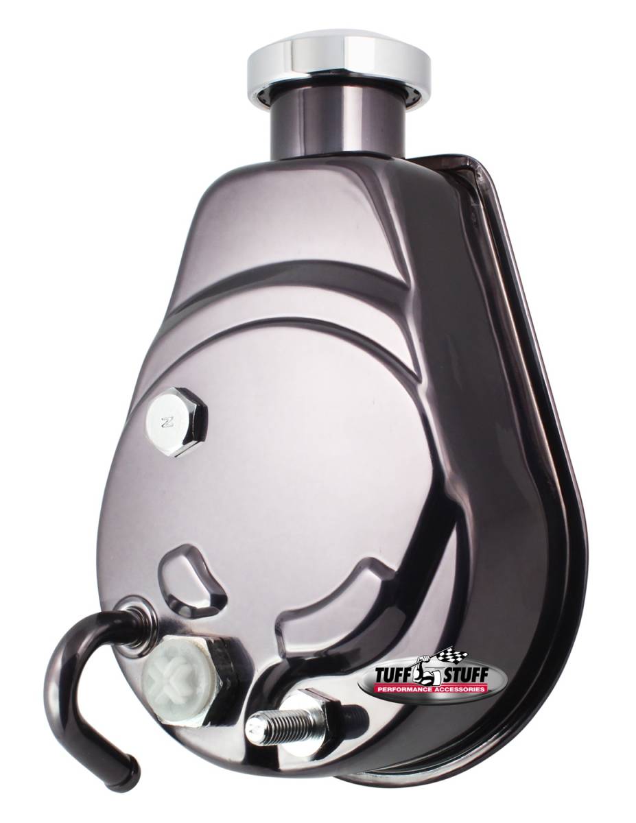Tuff Stuff Performance - Power Steering Pump; Univ. Fit - -6AN And -10AN Fittings - M8x1.25 Mtg. Holes - Aluminum - For Street Rods/Custom Vehicles w/Limited Engine Space - Black Chrome; 6176A7