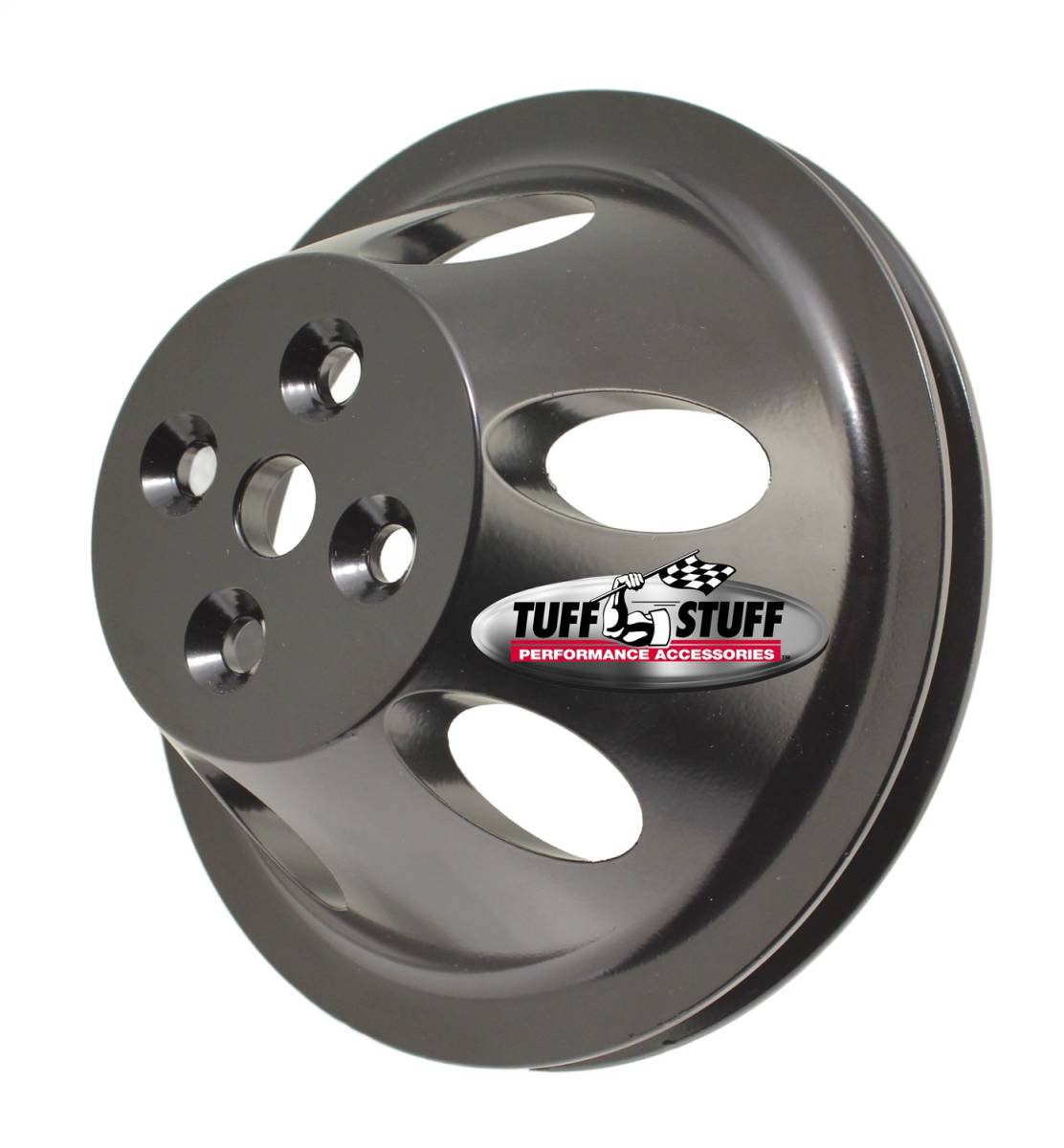 Tuff Stuff Performance - Water Pump Pulley; For Use w/Small Block Chevy Engines - Machined Aluminum - Black Powder Coat - 1 Groove - Short Pump - 5/8 in. Pilot Hole; 9885BLK