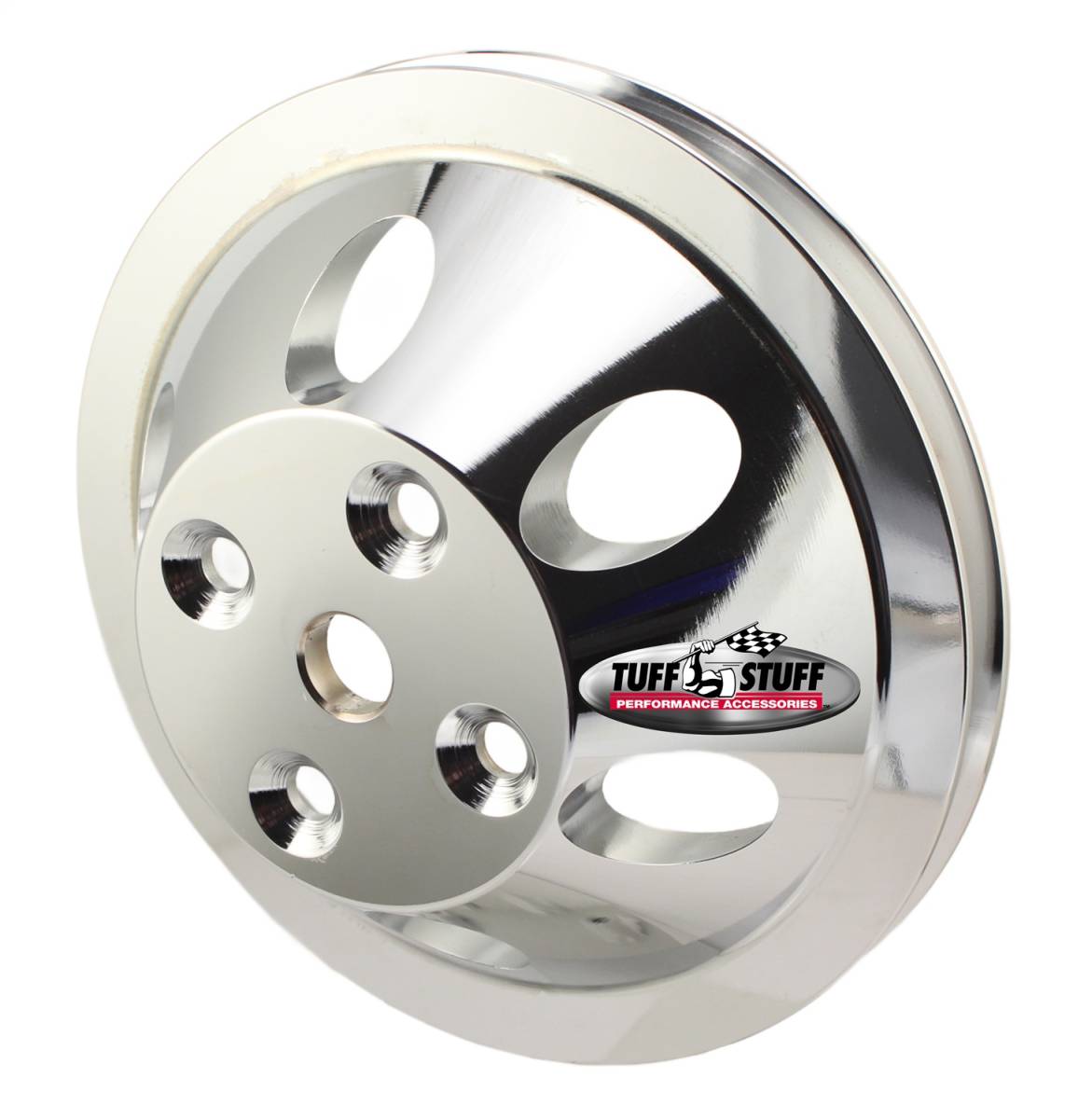 Tuff Stuff Performance - Water Pump Pulley; For Use w/Small Block Chevy Engines - Machined Aluminum - Triple Chrome - 1 Groove - Long Pump - 5/8 in. Pilot Hole; 9886A