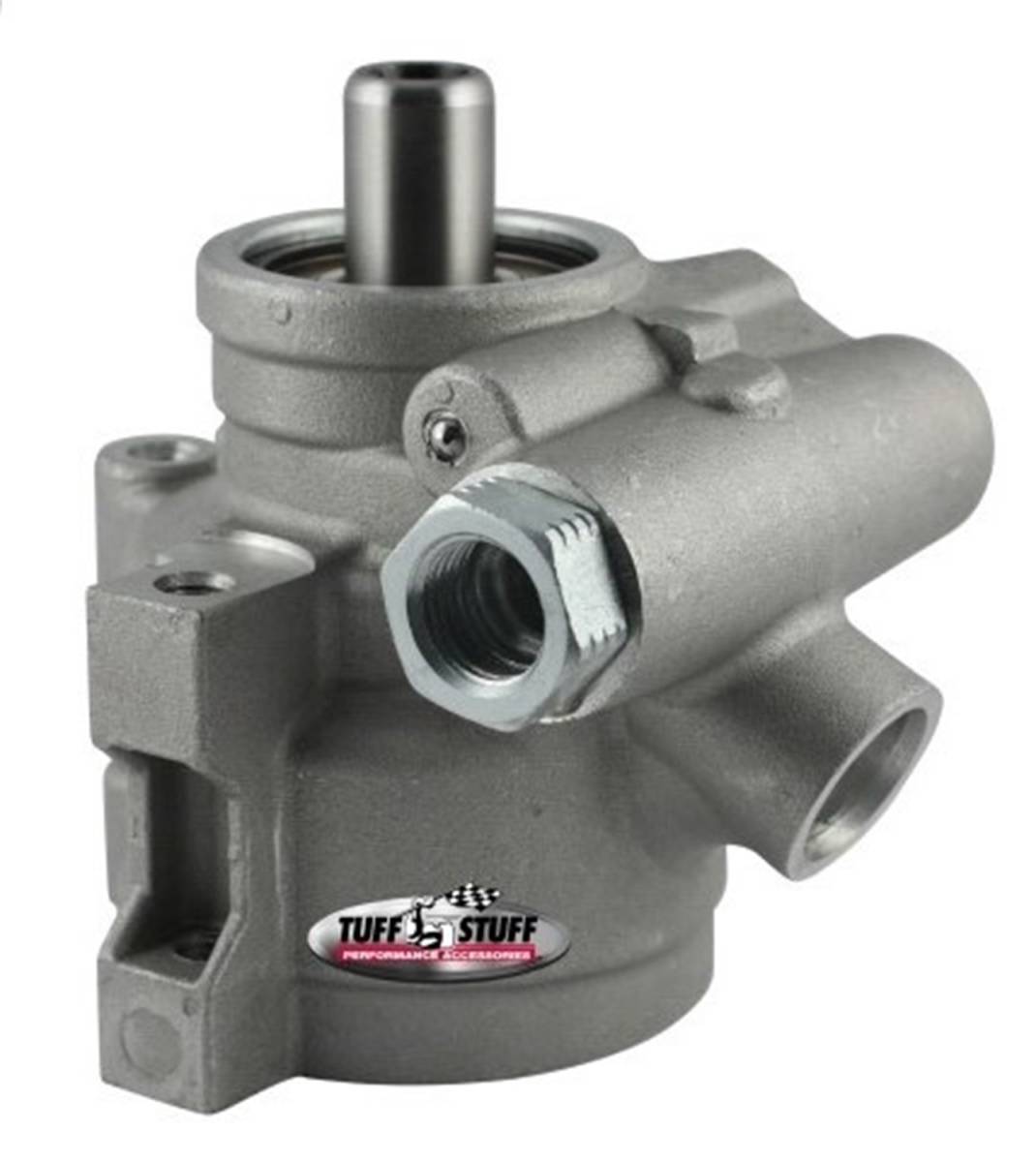 Tuff Stuff Performance - Power Steering Pump; GM PressureSlipFitting - M8x1.25 Threaded Hole Mtg - Btm PressurePort - For Street Rods/Custom Vehicles w/Limited Engine Space - Factory Cast PLUS+; 6170AL-1