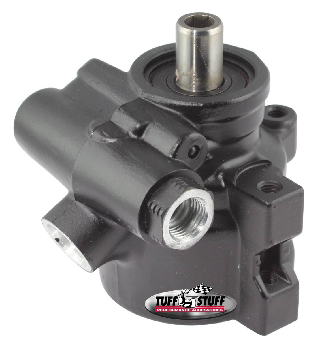 Tuff Stuff Performance - Power Steering Pump; GM Pressure Slip - 8mm Through Hole Mounting - Aluminum - For Street Rods/Custom Vehicles w/Limited Engine Space - Black; 6175ALB-7