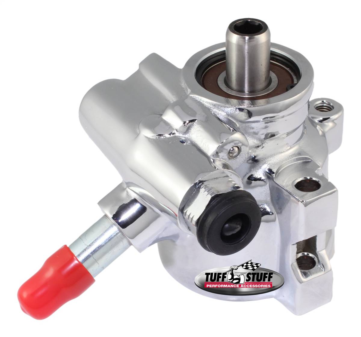 Tuff Stuff Performance - Power Steering Pump; M16 And 5/8 in. OD Return Tube - 8mm Through Hole Mounting - Aluminum - For Street Rods/Custom Vehicles w/Limited Engine Space - Polished; 6175ALP-3