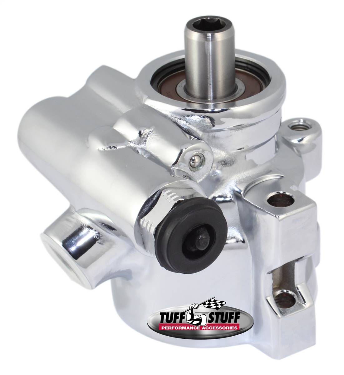 Tuff Stuff Performance - Power Steering Pump; GM Pressure Slip - 8mm Through Hole Mounting - Aluminum - For Street Rods/Custom Vehicles w/Limited Engine Space - Polished; 6175ALP-7