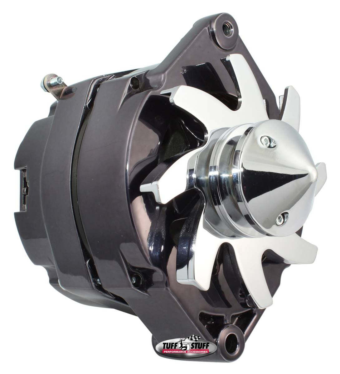 Tuff Stuff Performance - Alternator; 100 AMP - OEM Or 1 Wire - V Groove Pulley - 4.85 in. Case Depth - Lower Mount Boss 2 in. Long - Black Chrome; 7139ABULL7