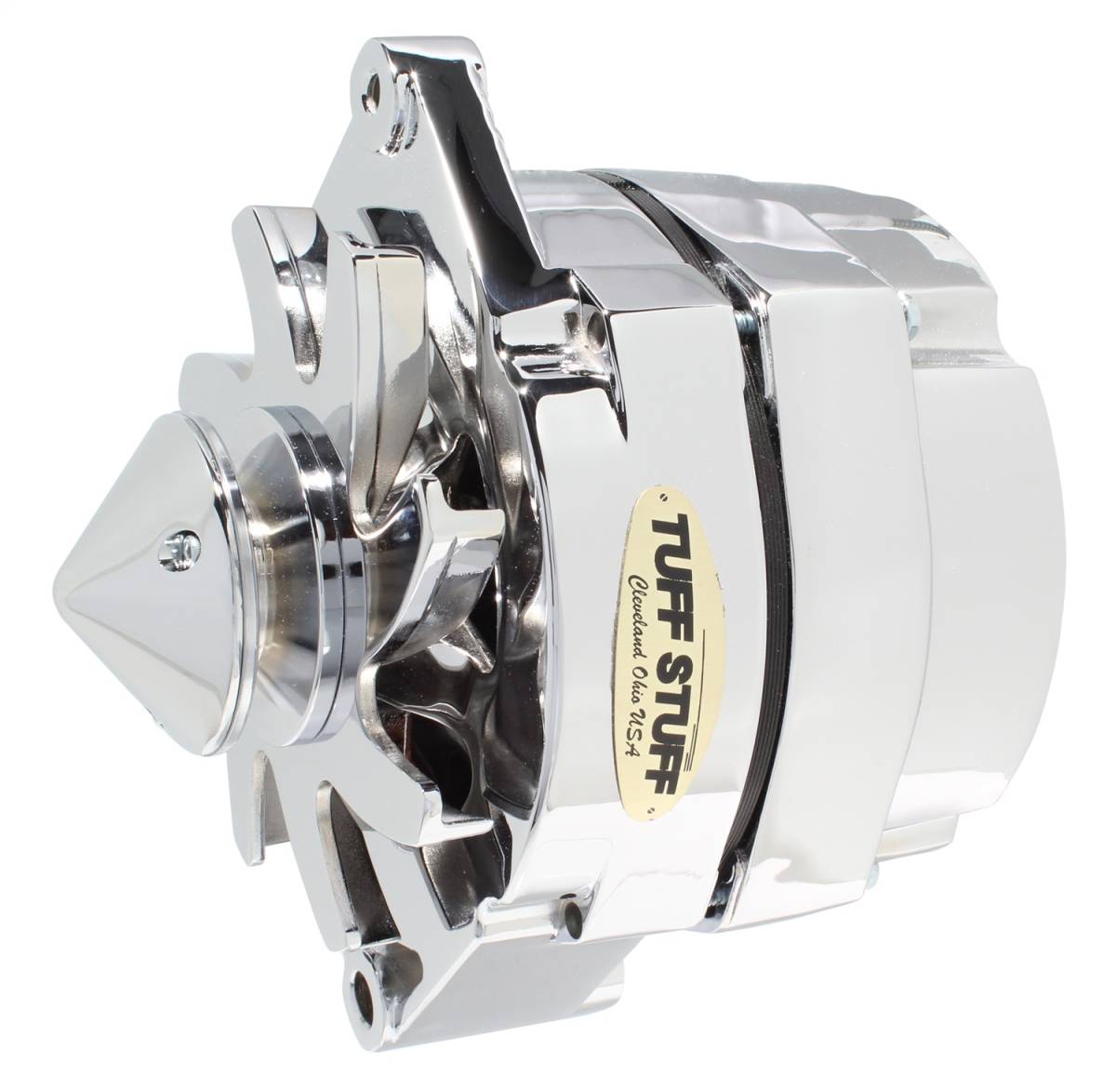 Tuff Stuff Performance - Alternator; 100 AMP - OEM Or 1 Wire - V Groove Bullet Pulley - 4.85 in. Case Depth - Lower Mount Boss 2 in. Long - Chrome - 9 Clocking; 7139ABULL9