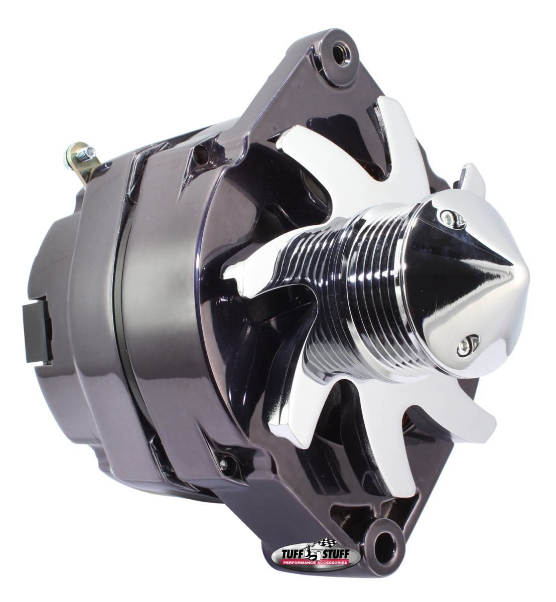 Tuff Stuff Performance - Alternator; 140 AMP - OEM Or 1 Wire - V Groove Pulley - 4.85 in. Case Depth - Lower Mount Boss 2 in. Long - Black Chrome; 7140ABULL6G7