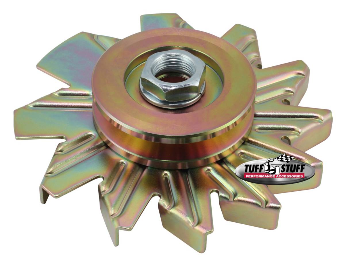 Tuff Stuff Performance - Alternator Pulley; Single V Groove Pulley - Incl. Fan/Lock Washer/Nut - Gold Zinc; 7600AD