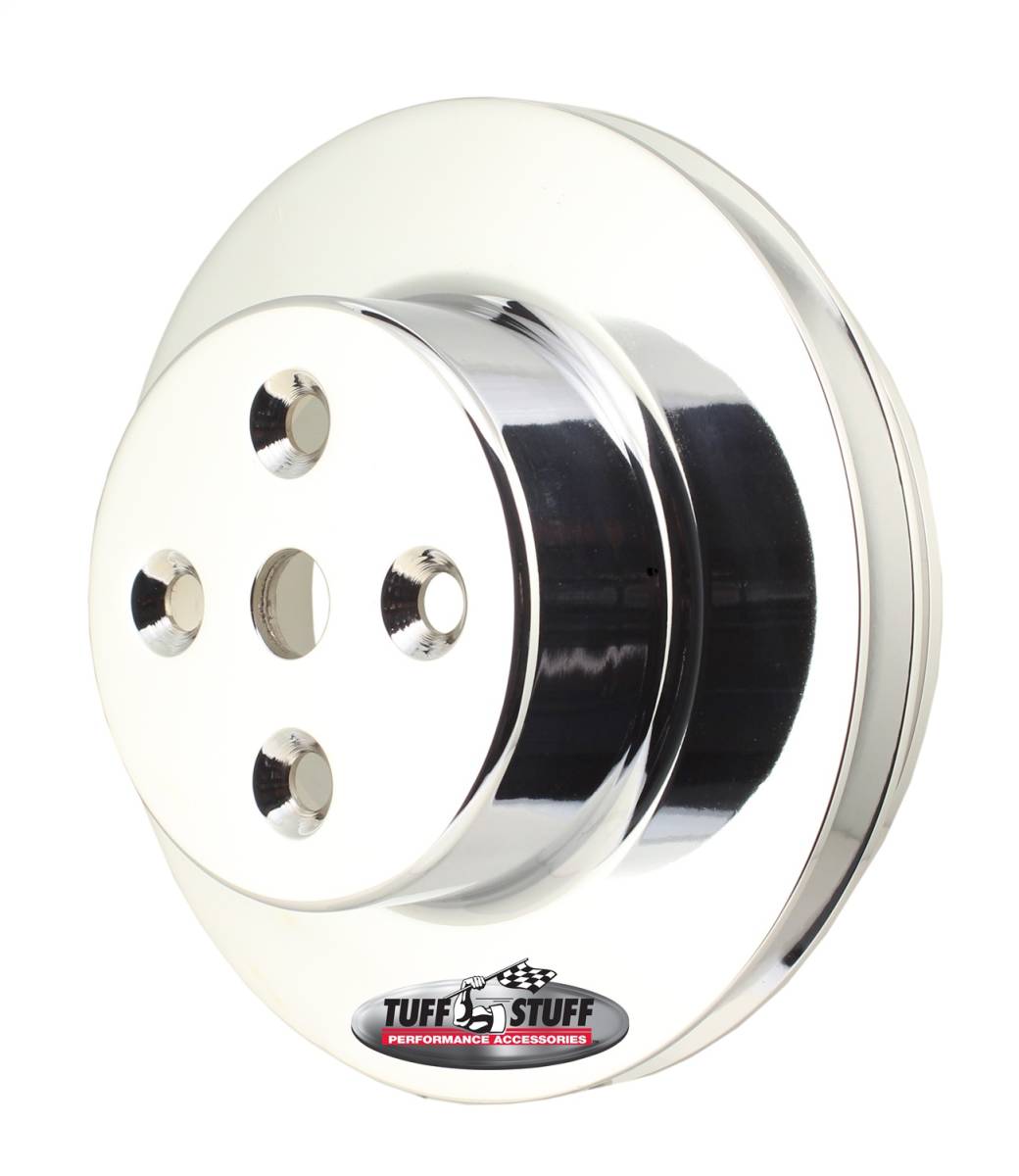 Tuff Stuff Performance - Water Pump Pulley; For Use w/Big Block Chevy Engines - Machined Aluminum - Polished - 2 Groove - Long Pump - 5/8 in. Pilot Hole; 9884P