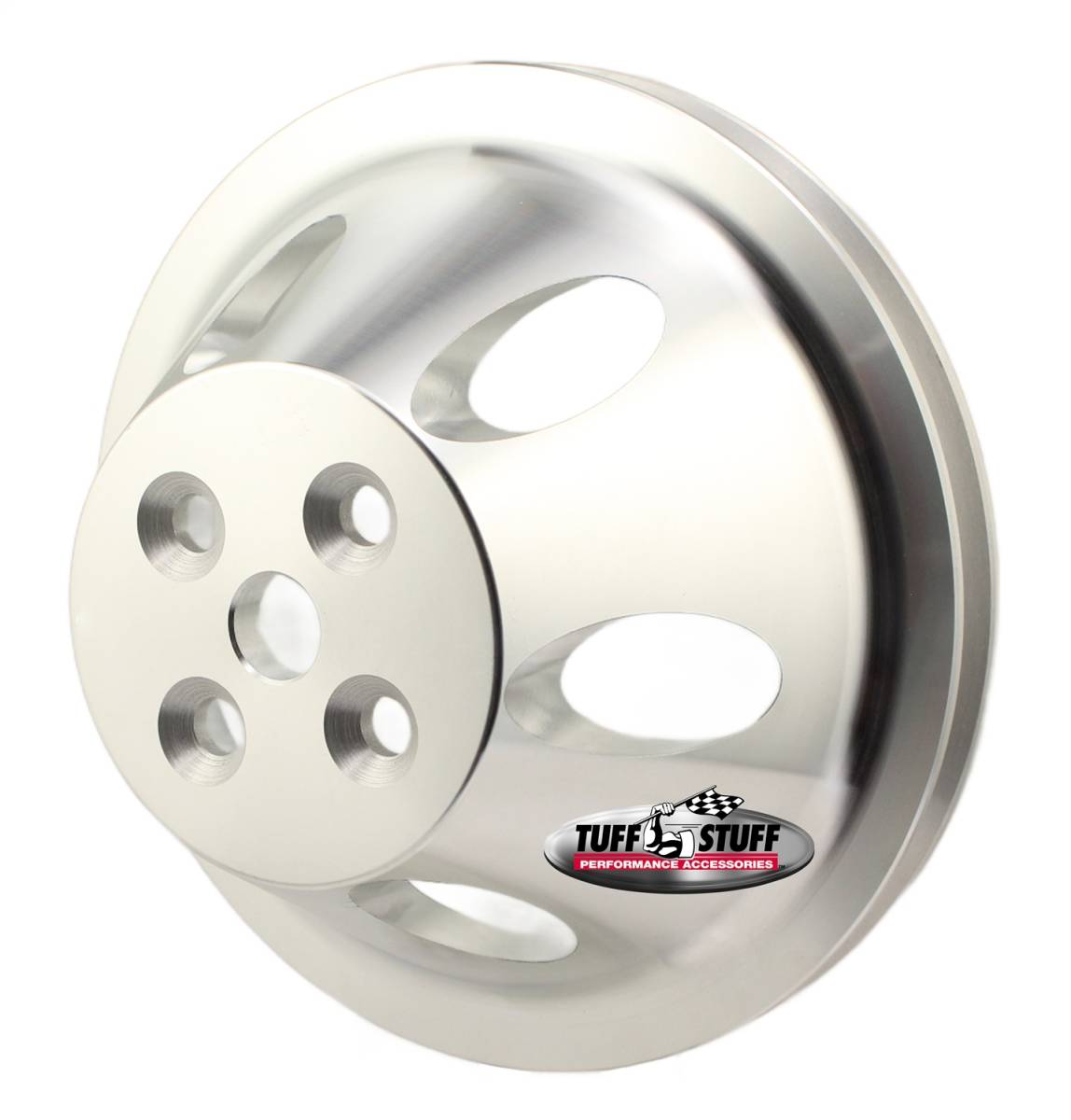 Tuff Stuff Performance - Water Pump Pulley; For Use w/Small Block Chevy Engines - Machined Aluminum - Satin - 1 Groove - Short Pump - 5/8 in. Pilot Hole; 9885C