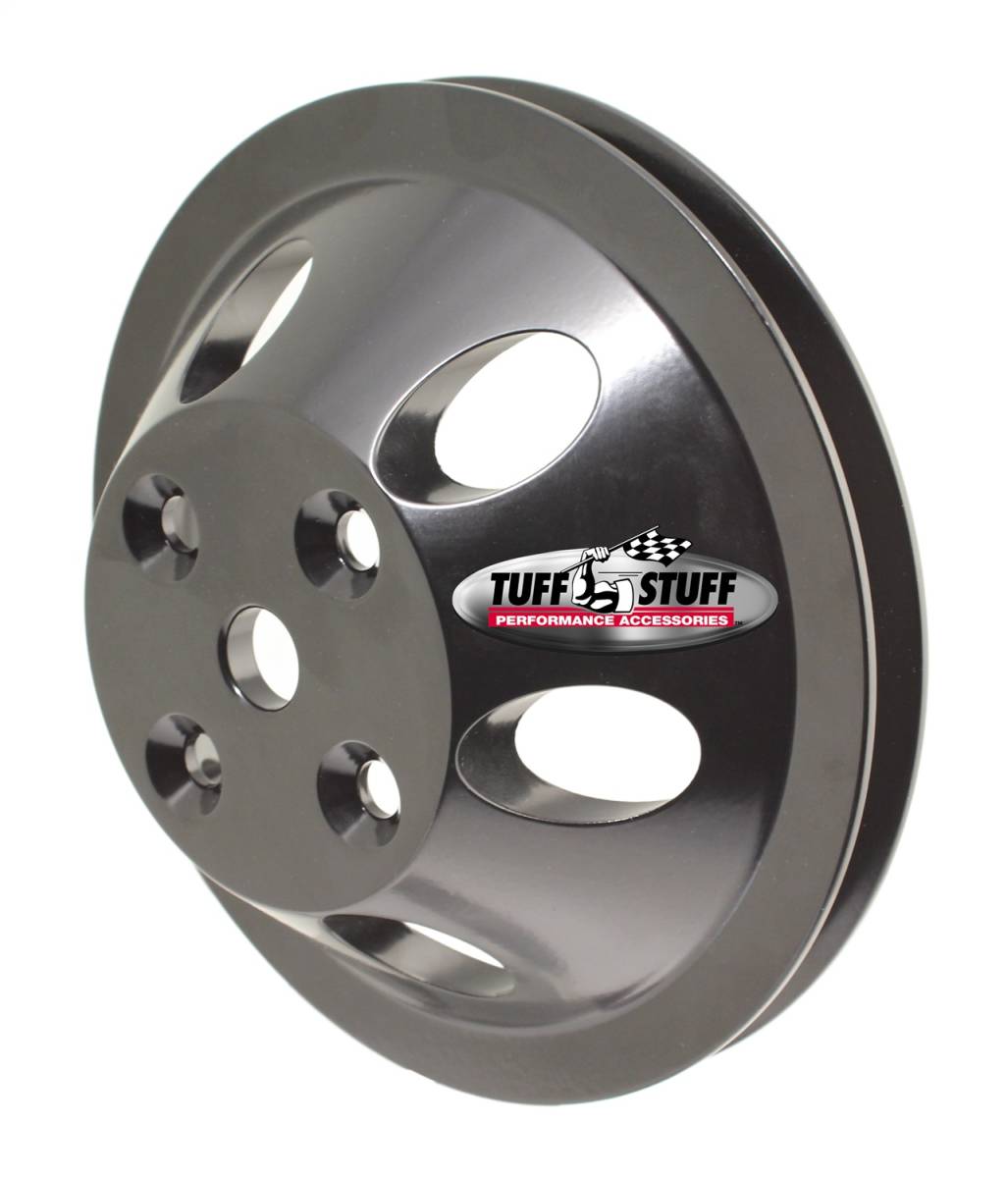 Tuff Stuff Performance - Water Pump Pulley; For Use w/Small Block Chevy Engines - Machined Aluminum - Black Powder Coat - 1 Groove - Long Pump - 5/8 in. Pilot Hole; 9886BLK