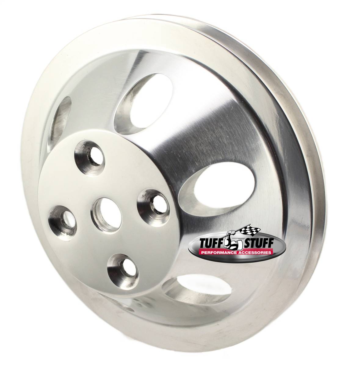 Tuff Stuff Performance - Water Pump Pulley; For Use w/Small Block Chevy Engines - Machined Aluminum - Satin - 1 Groove - Long Pump - 5/8 in. Pilot Hole; 9886C