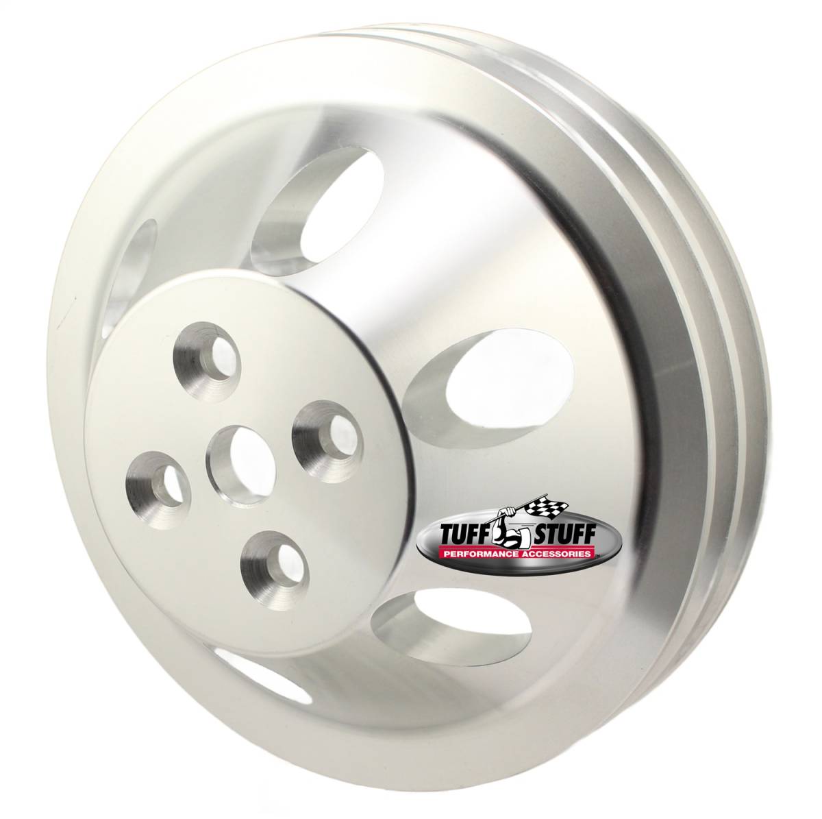Tuff Stuff Performance - Water Pump Pulley; For Use w/Small Block Chevy Engines - Machined Aluminum - Satin - 2 Groove - Short Pump - 5/8 in. Pilot Hole; 9887C