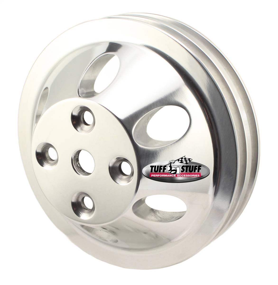 Tuff Stuff Performance - Water Pump Pulley; For Use w/Small Block Chevy Engines - Machined Aluminum - Satin - 2 Groove - Long Pump - 5/8 in. Pilot Hole; 9890C