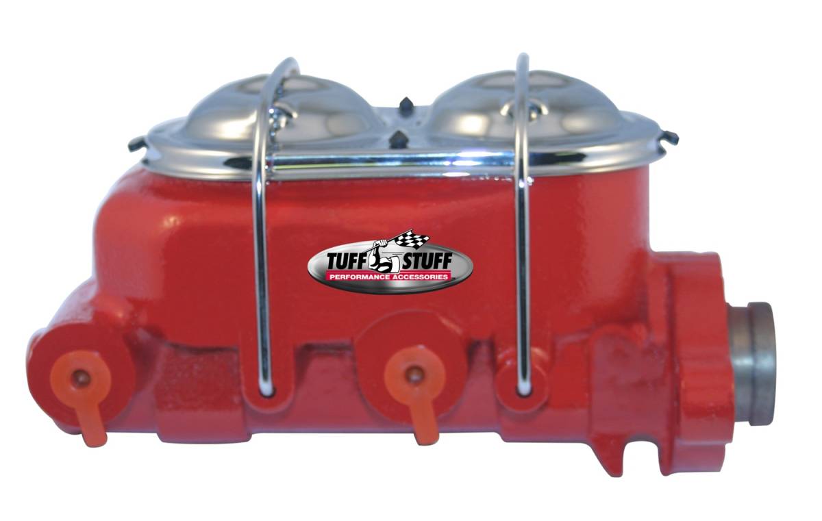 Tuff Stuff Performance - Brake Master Cylinder; Dual Reservoir - 1 in. Bore - Dual 3/8 in. Ports On Both Sides - 3 3/8 in. Mounting Hole Spacing - Shallow Hole - Red Powdercoat; 2020NCRED