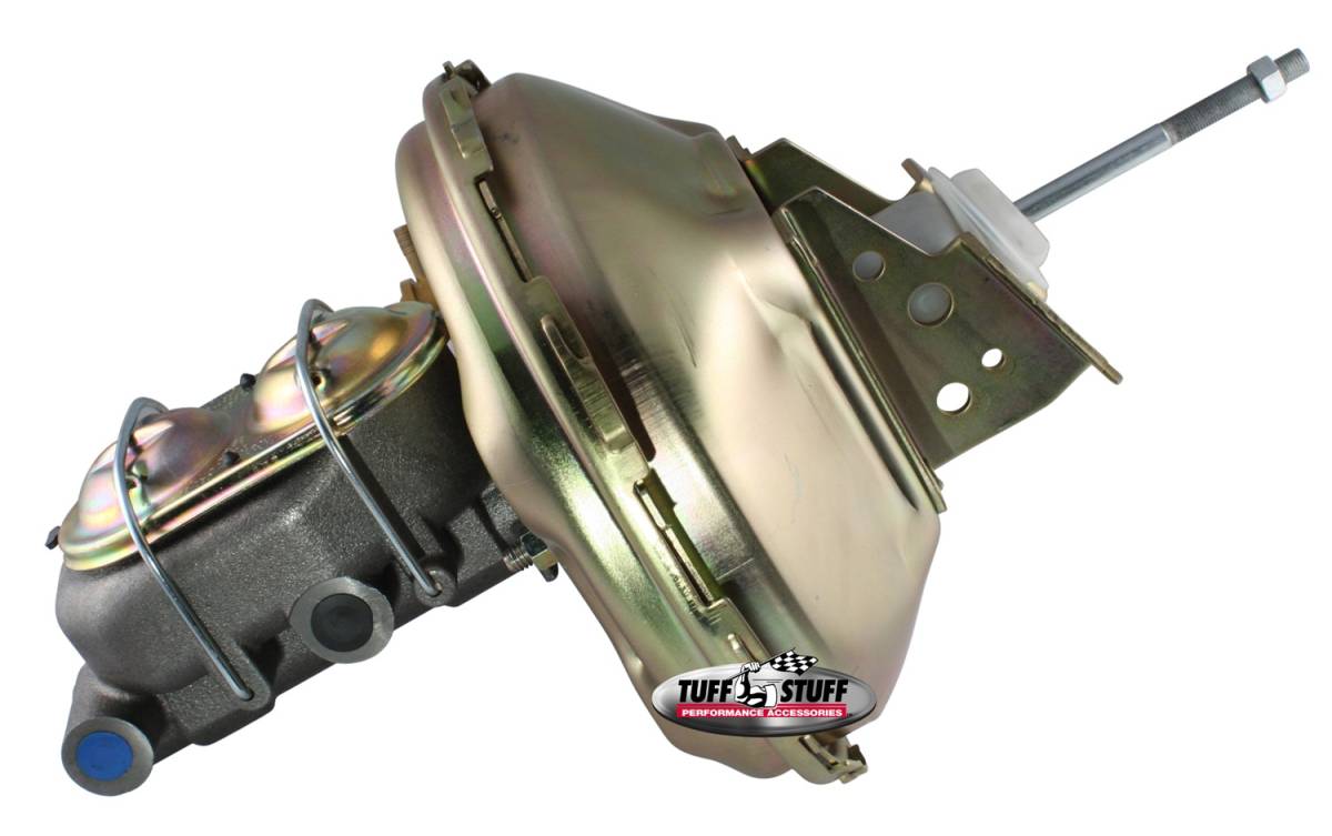 Tuff Stuff Performance - Brake Master Cylinder/Booster Assembly; 11 in. - 1 in. Bore - Single Diaphragm - w/PN[2021] Dual Rsvr. Master Cyl. - Incl. (3) 3/8 in.-16 Mtg. Studs - Gold Zinc; 2127NB-1