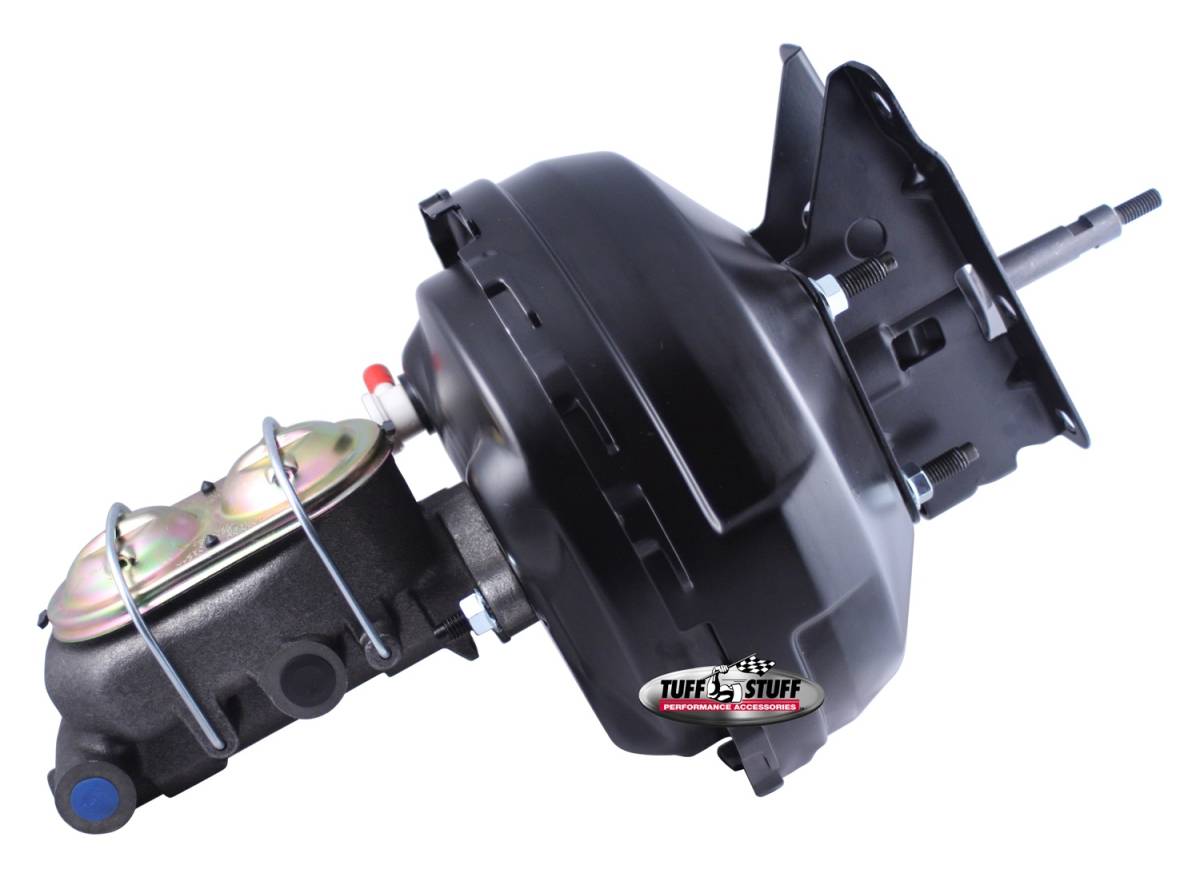 Tuff Stuff Performance - Brake Master Cylinder/Booster Assembly; 11 in - 1 in Bore - Dual Diaphragm - w/PN[2018] Dual Rsvr. Master Cyl. - 10x1.5 Metric Studs - 3/8 in.-16 Pedal Rod Threads - Stealth Black Powder Coat; 2132NB-2