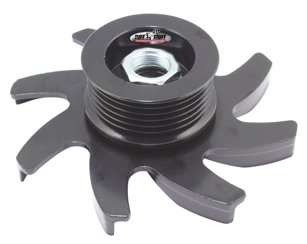 Tuff Stuff Performance - Alternator Pulley; 6 Groove Serpentine Pulley - Billet Style - Incl. Fan/Lock Washer/Nut - Stealth Black; 7679DC
