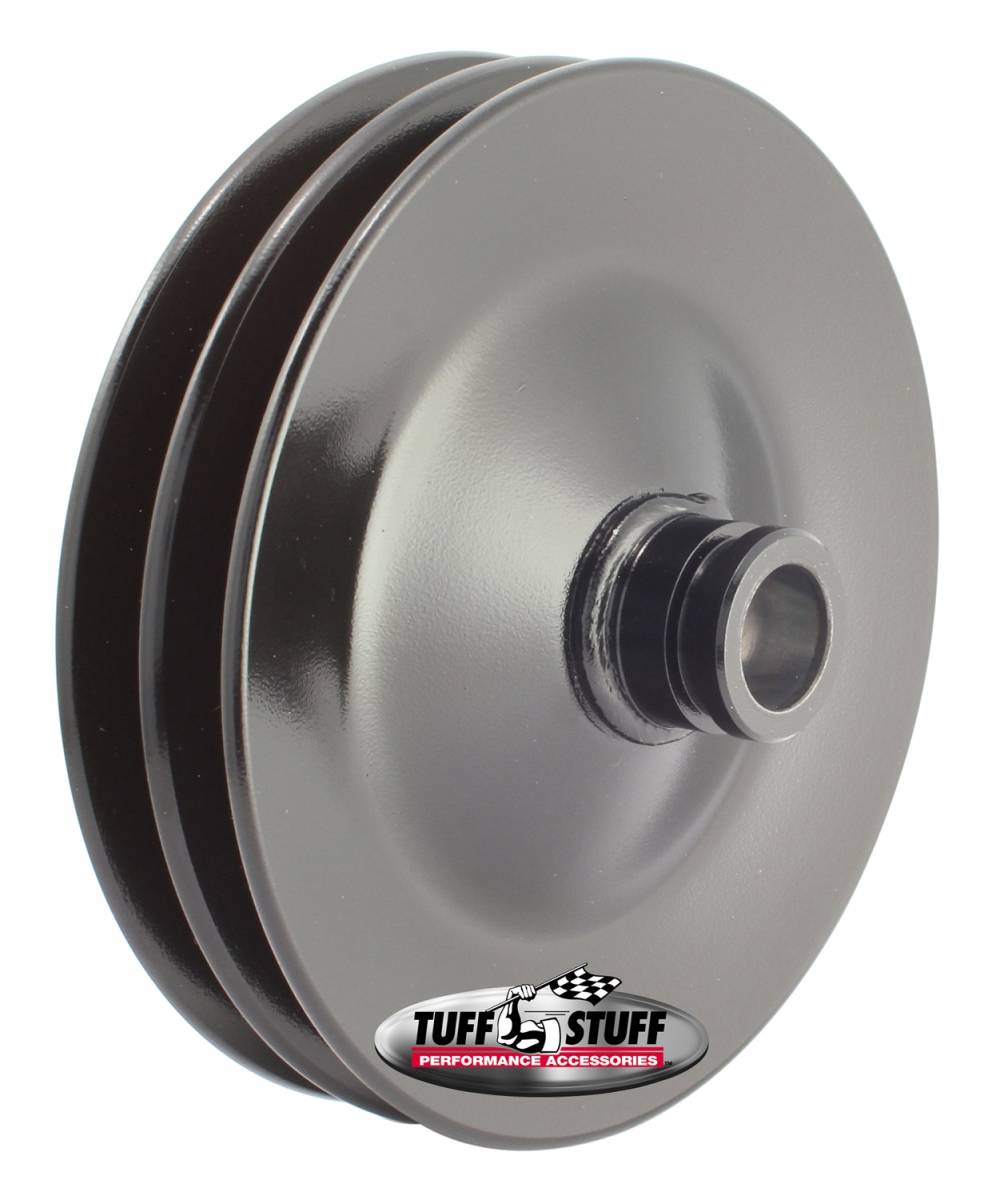 Tuff Stuff Performance - Power Steering Pump Pulley; Double V-Groove - Fits All Tuff Stuff Saginaw Style Pumps That Require A Press-On Pulley - Black Powder Coated; 8486B