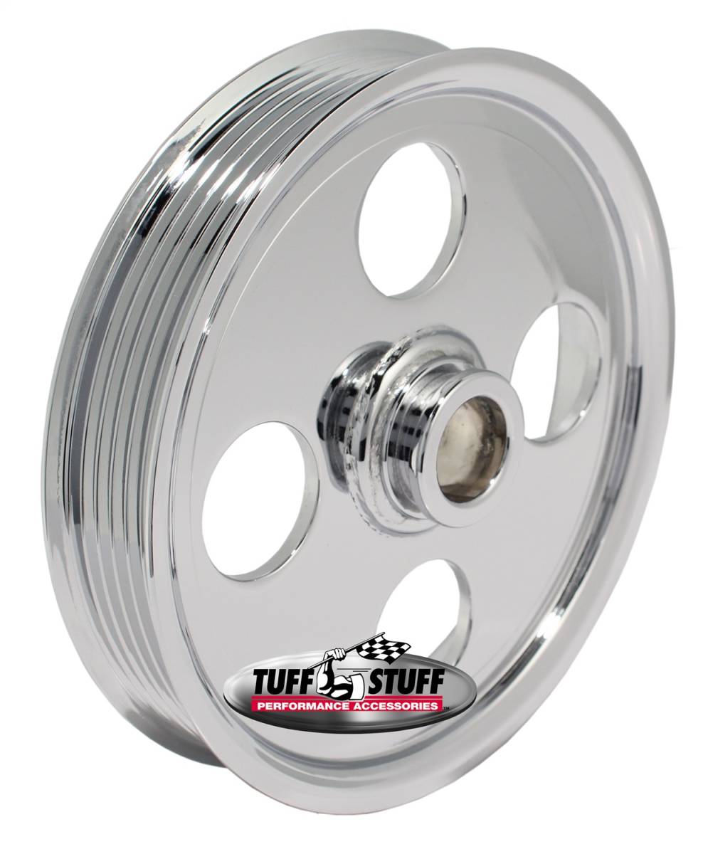 Tuff Stuff Performance - Power Steering Pump Pulley; For .748 in. Shaft - 6-Groove - Fits All Tuff Stuff Type II Pumps That Require A 19mm Press-On Pulley - Chrome Plated; 8489A