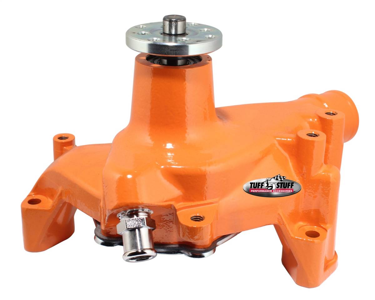 Tuff Stuff Performance - Water Pump; 6.937 in. Hub Height - 5/8 in. Pilot - Long - Threaded Water Port - Orange Powdercoat w/Chrome Accents; 1449NCORANGE