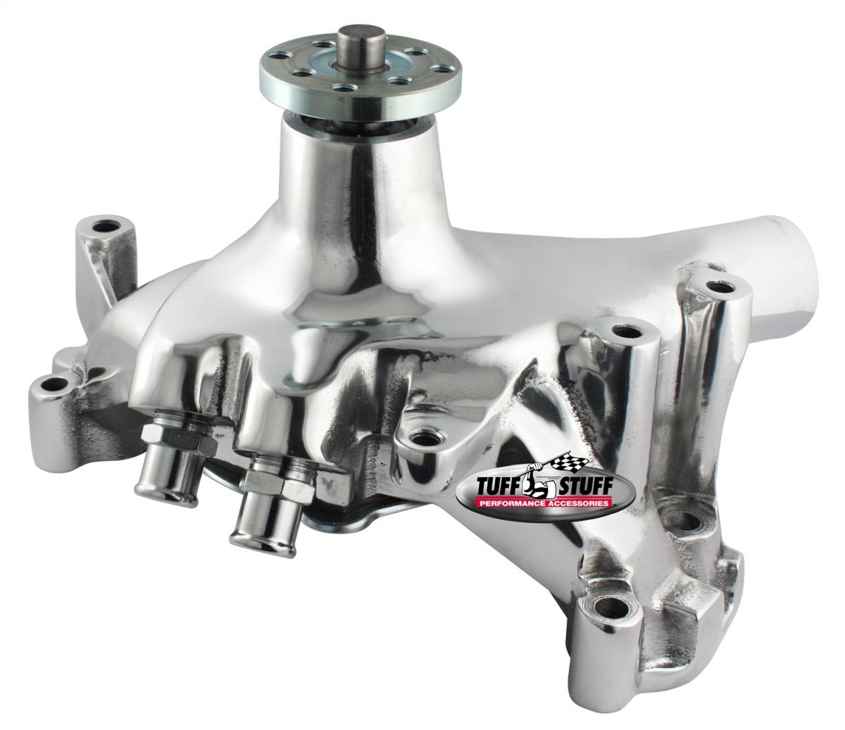 Tuff Stuff Performance - Water Pump; 7.281 in. Hub Height - 5/8 in. Pilot - Long - (2) Threaded Water Ports - Aluminum Casting - Chrome; 1461AA