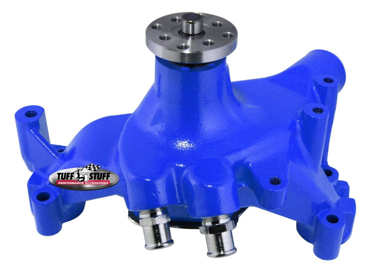 Tuff Stuff Performance - Water Pump; 7.281 in. Hub Height - 5/8 in. Pilot - Long - (2) Threaded Water Ports - Blue Powdercoat w/Chrome Accents; 1461NCBLUE