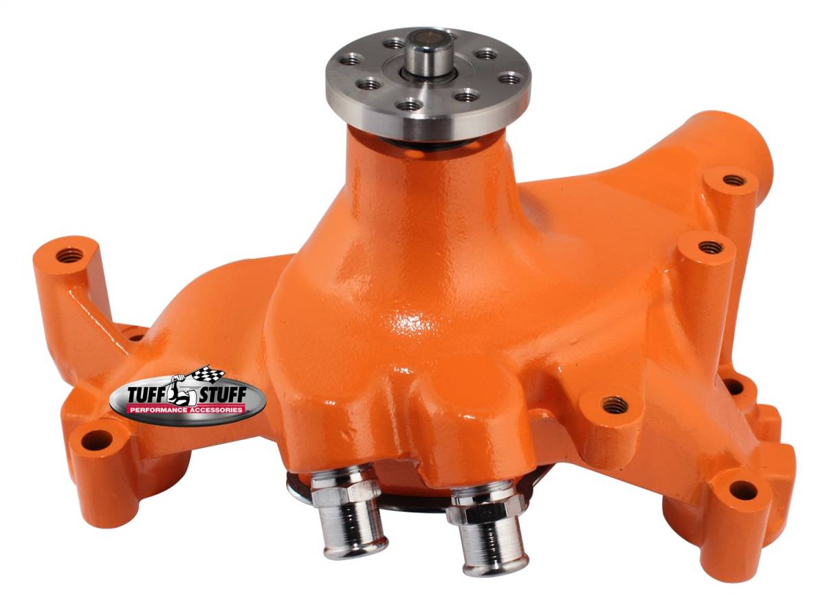 Tuff Stuff Performance - Water Pump; 7.281 in. Hub Height - 5/8 in. Pilot - Long - (2) Threaded Water Ports - Orange Powdercoat w/Chrome Accents; 1461NCORANGE