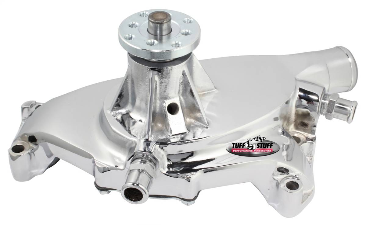 Tuff Stuff Performance - Water Pump; 5.750 in. Hub Height - 5/8 in. Pilot - Short - Reverse Rotation - (2) Threaded Water Ports - Aluminum Casting - Polished - Custom Serpentine Systems Only; 1495ABREV