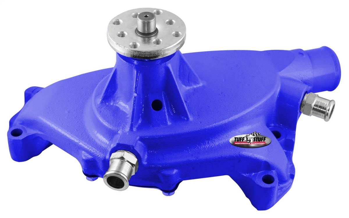 Tuff Stuff Performance - Water Pump; 5.750 in. Hub Height - 5/8 in. Pilot - Short - (2) Threaded Water Ports - Aluminum Casting - Blue Powdercoat w/Chrome Accents; 1495ACBLUE