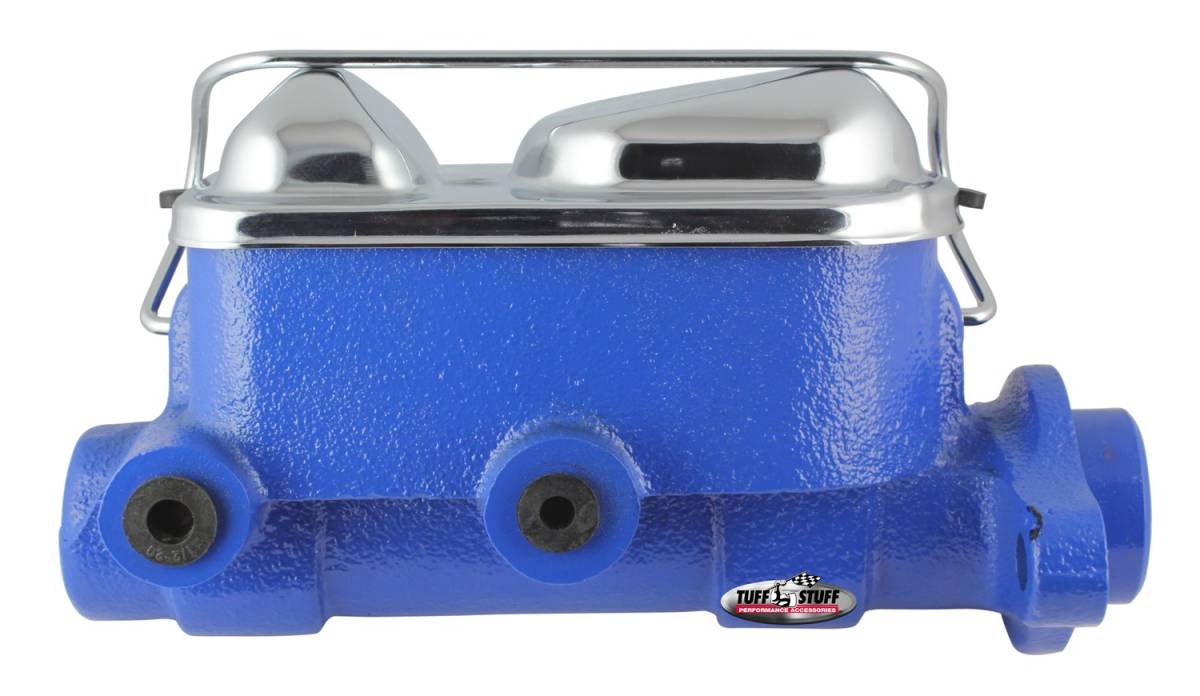 Tuff Stuff Performance - Brake Master Cylinder; Dual Reservoir - 1 in. Bore - 3/8 in-24 And 1/2 in.-20 Ports - 3 1/8 in. Mounting Hole Spacing - Blue Powdercoat w/Chrome Accents; 2017NBBLUE
