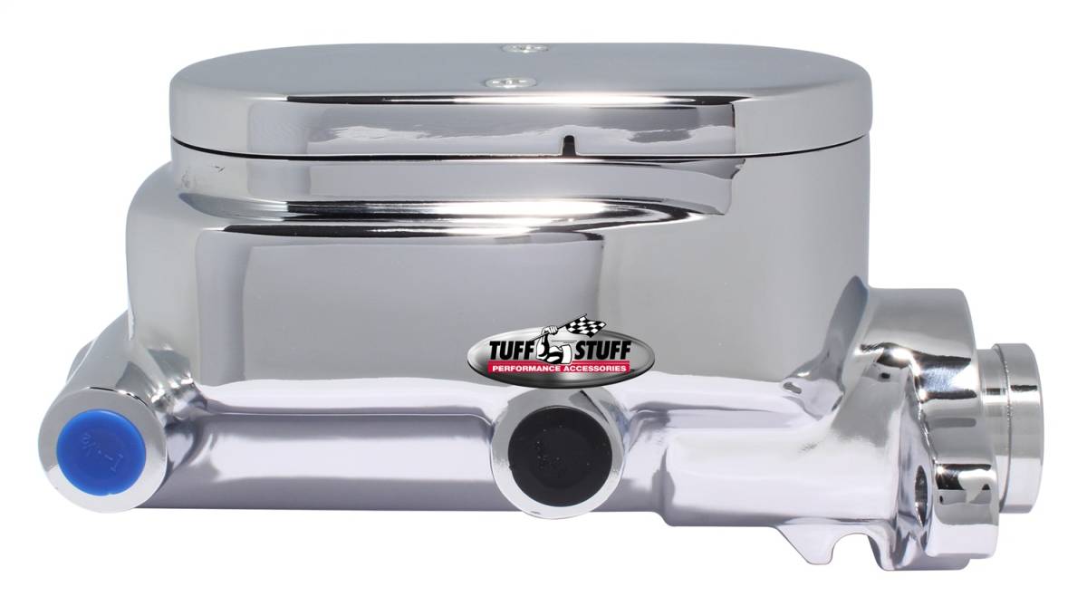 Tuff Stuff Performance - Brake Master Cylinder; Dual Reservoir - Aluminum Smoothie - 1 1/8 in. Bore - 9/16 in. And 1/2 in. Driver Side Ports - Shallow Hole - Chrome - Fits Hot Rods/Customs/Muscle Cars; 2027NC