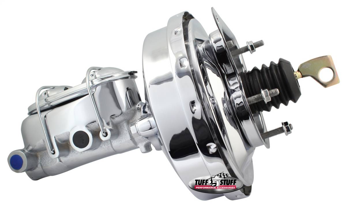 Tuff Stuff Performance - Brake Master Cylinder/Booster Assembly; 9 in. - 1 in. Bore - Single Diaphragm - w/PN[2018] Dual Rsvr. Master Cyl. - Incl. (5) 3/8 in.-16 Mtg. Studs-1 Is Offset - Chrome; 2125NA-2