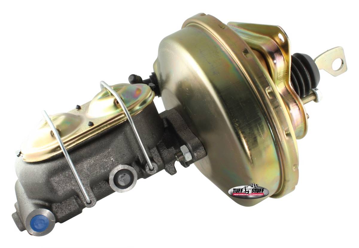 Tuff Stuff Performance - Brake Master Cylinder/Booster Assembly; 9 in. - 1 in. Bore - Single Diaphragm - w/PN[2018] Dual Rsvr. Master Cyl. - Incl. (5) 3/8 in.-16 Mtg. Studs-1 Is Offset - Gold Zinc; 2125NB-2