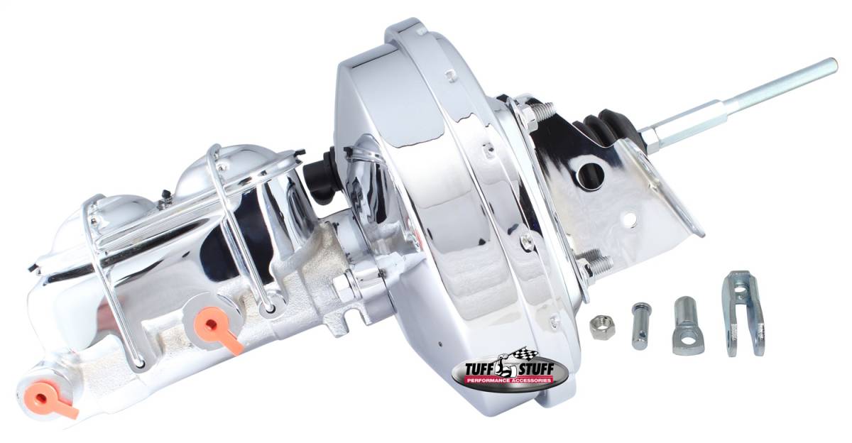 Tuff Stuff Performance - Brake Master Cylinder/Booster Assembly; 9 in. - 1 in. Bore - Single Diaphragm - w/PN[2020] Dual Rsvr. Master Cyl. - Incl. 3/8 in.-16 Mtg. Studs - Chrome; 2126NA-1