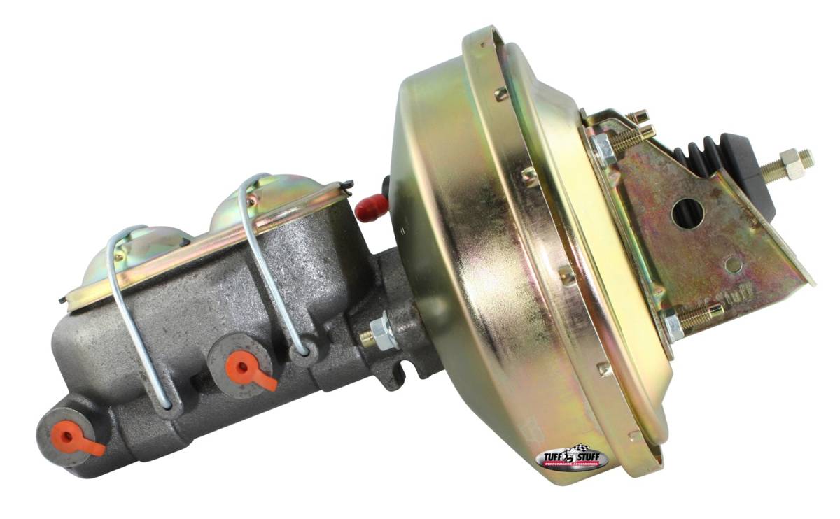 Tuff Stuff Performance - Brake Master Cylinder/Booster Assembly; 9 in. - 1 in. Bore - Single Diaphragm - w/PN[2018] Dual Rsvr. Master Cyl. - Incl. 3/8 in.-16 Mtg. Studs - Gold Zinc; 2126NB-2