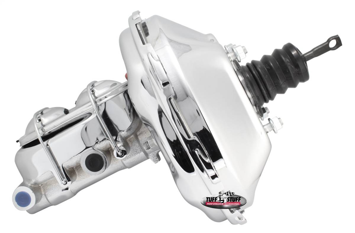 Tuff Stuff Performance - Brake Master Cylinder/Booster Assembly; Univ. - 11 in. - 1 in. Bore - Single Diaphragm - w/PN[2020] Dual Rsvr. Master Cyl. - Chrome; 2128NA-1