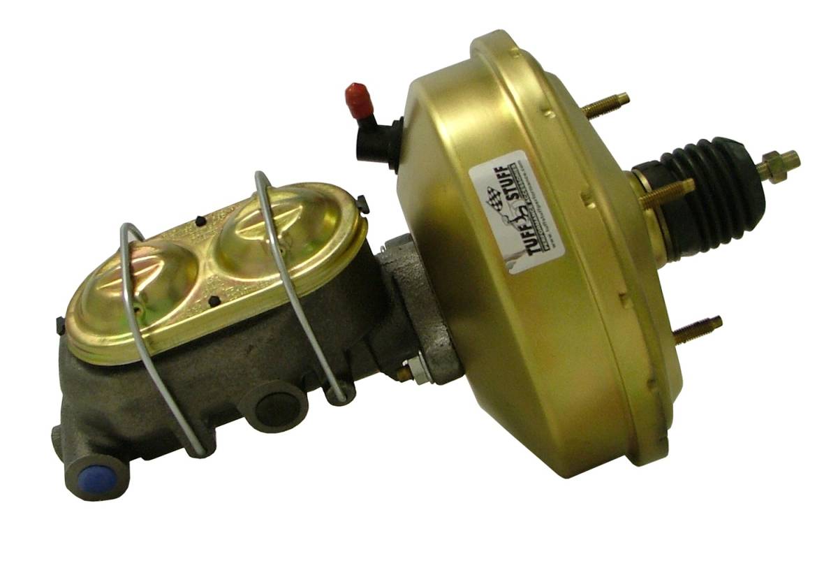 Tuff Stuff Performance - Brake Master Cylinder/Booster Assembly; Univ. - 9 in. - 1 in. Bore - Single Slim Line Diaphragm - w/PN[2018] Dual Rsvr. Master Cyl. - Incl. 3/8 in.-16 Studs/Hardware - Gold Zinc; 2131NB-2